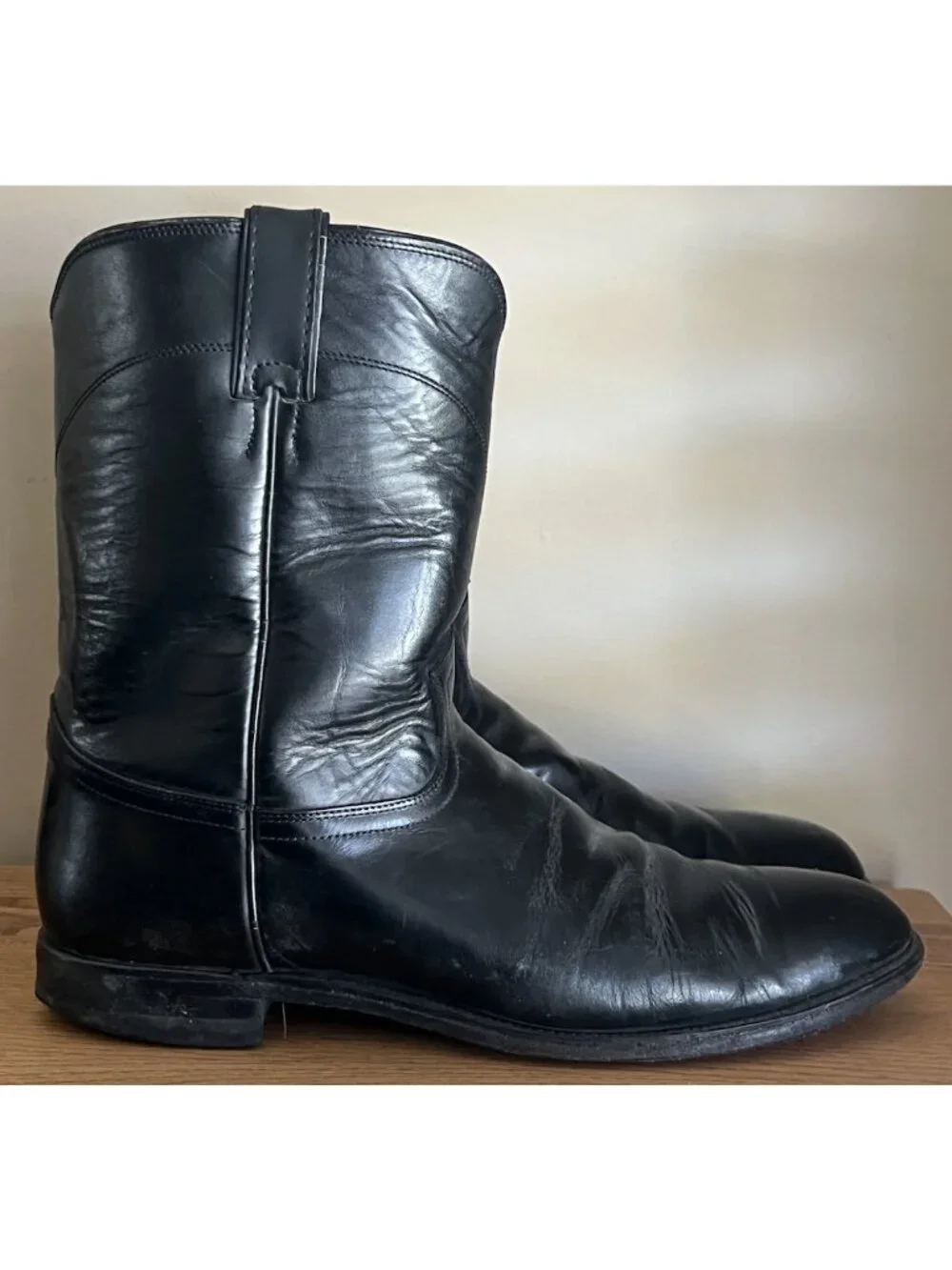 Justin Mens Size 13D Black Leather Vintage Western Roper Boot 3133 Made in USA